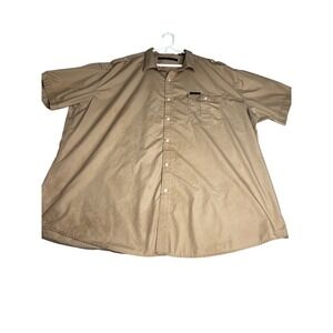 Sean John Mens Tan Short Sleeve Button Up Shirt Big Tall 4XB Cotton Blend Casual